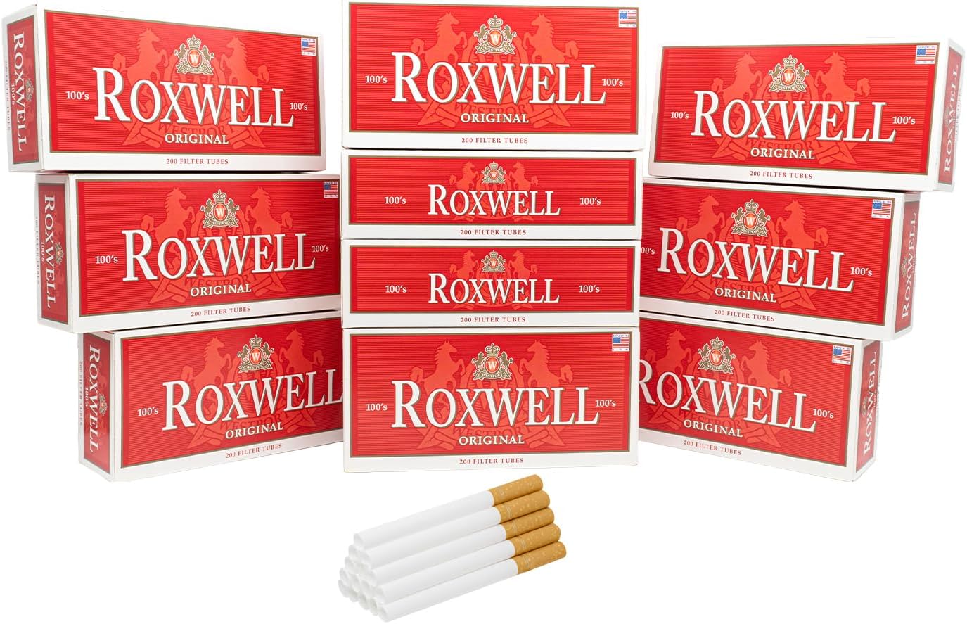 Roxwell 100mm Size Cigarette Tubes – 2000 Count (10 Boxes of 200) – Pre-Rolled Filtered Tubes for RYO – Smooth Draw White Filters – No Tearing – Clean Burn – USA Made – 100mm Fits Most Machines