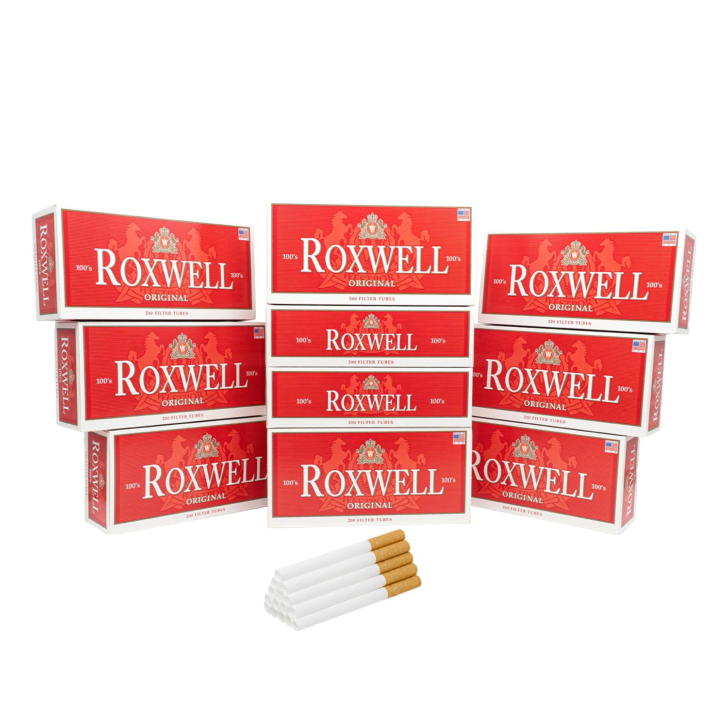 Roxwell 100mm Size Cigarette Tubes – 2000 Count (10 Boxes of 200) – Pre-Rolled Filtered Tubes for RYO – Smooth Draw White Filters – No Tearing – Clean Burn – USA Made – 100mm Fits Most Machines
