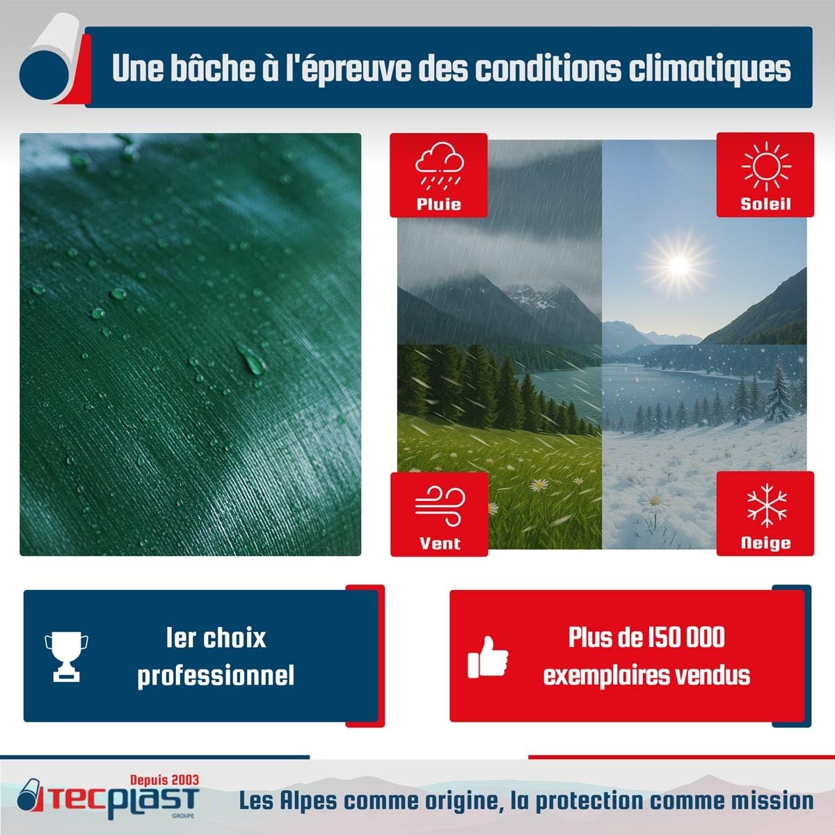 TECPLAST Bâche Toiture 5x8 m HQ250TO Verte et Marron - Haute Performance - Bâche d'étanchéité pour Couvreur et Charpentier