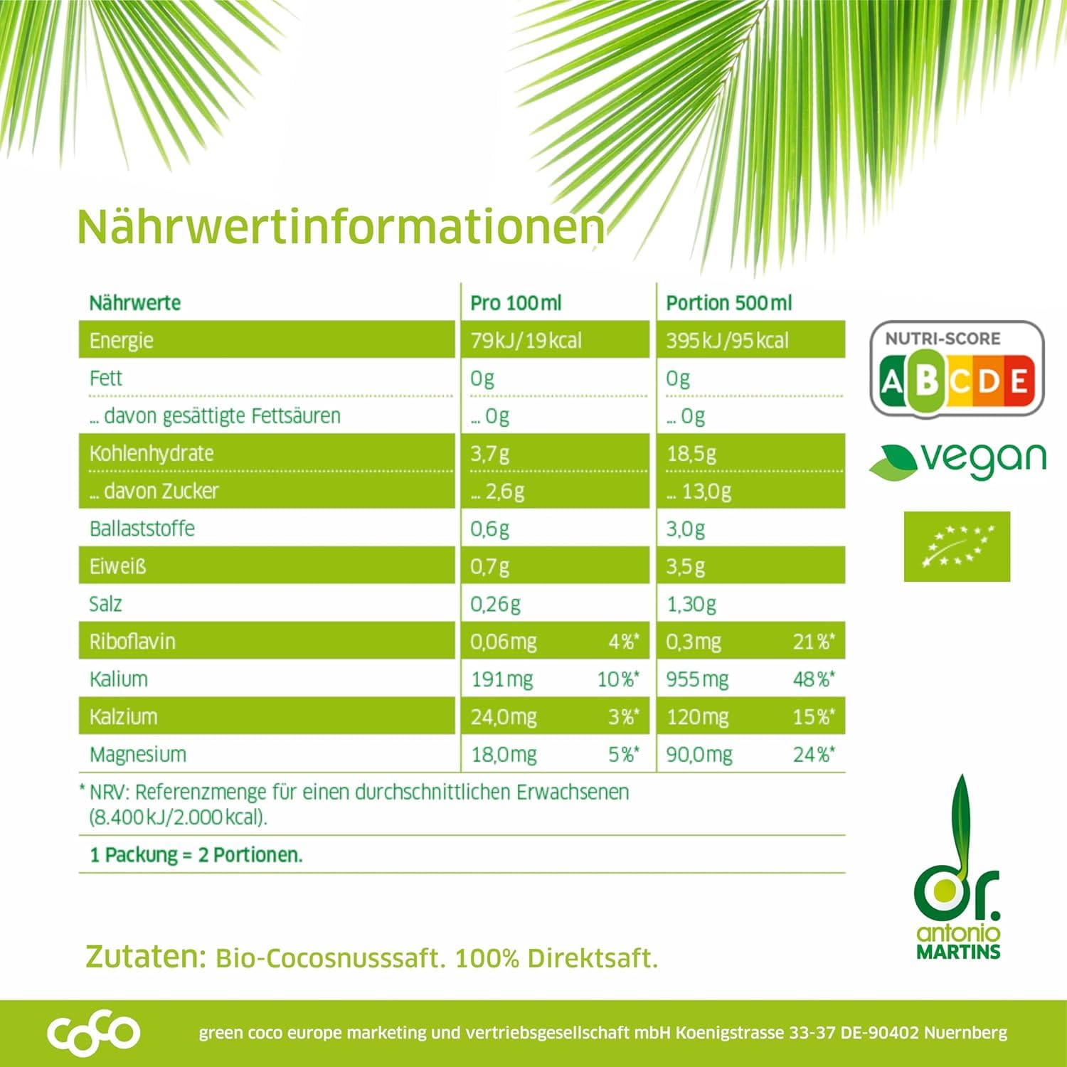 10 x dr. antonio martins coco Bio Coco Juice pur 1000 ml
