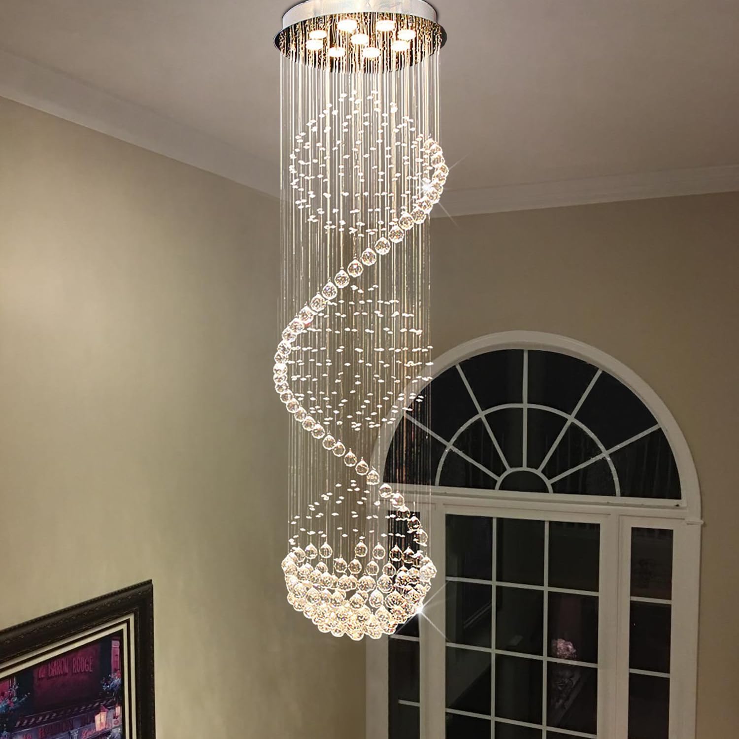 Modern Spectacular Spiral Sphere Rain Drop Chandeliers, k9 Crystal Chandeliers Ceiling Light Fixture for Hallway, Foyer Staircase Light for High Ceilings, Romantic Deco Lamp 20" X 71" of CRYSTOP