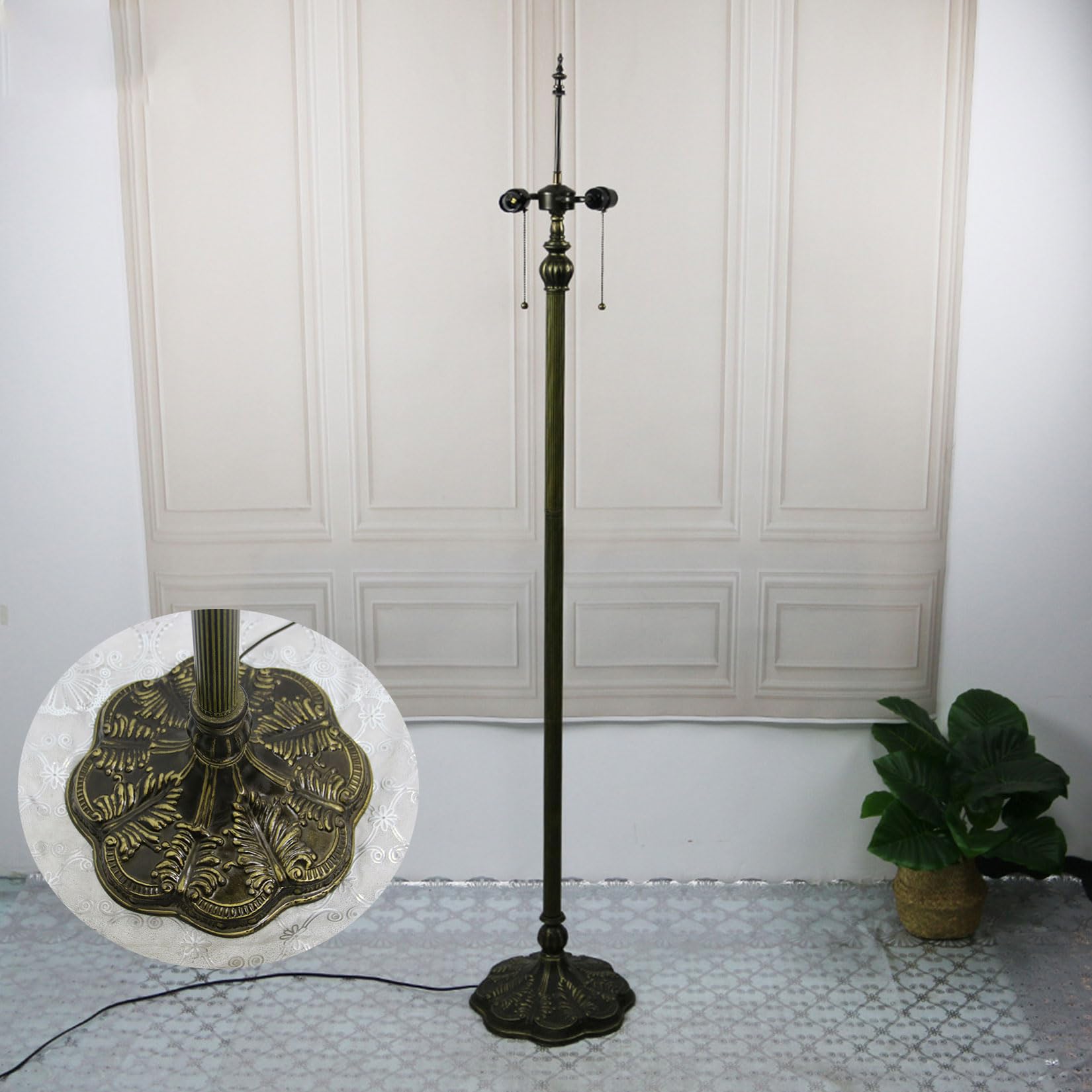BOTOWI Tiffany Floor Lamp Base Only, For 16-22 Inch Stained Glass Lampshade Height 65 Inch Bronze Finished Resin Base Antique Standing Lighting Base Replacement Only Wide 12 Inch