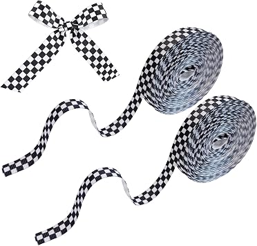 2 Rolls Black and White Checkered Ribbon,Racing Car Theme Black Grosgrain Buffalo Plaid Ribbon for Gift Wrapping,0.39inch Wide*10 Yards/Roll,Ribbons Wrapping for Crafts,Wreath & Racing Cakes Decor