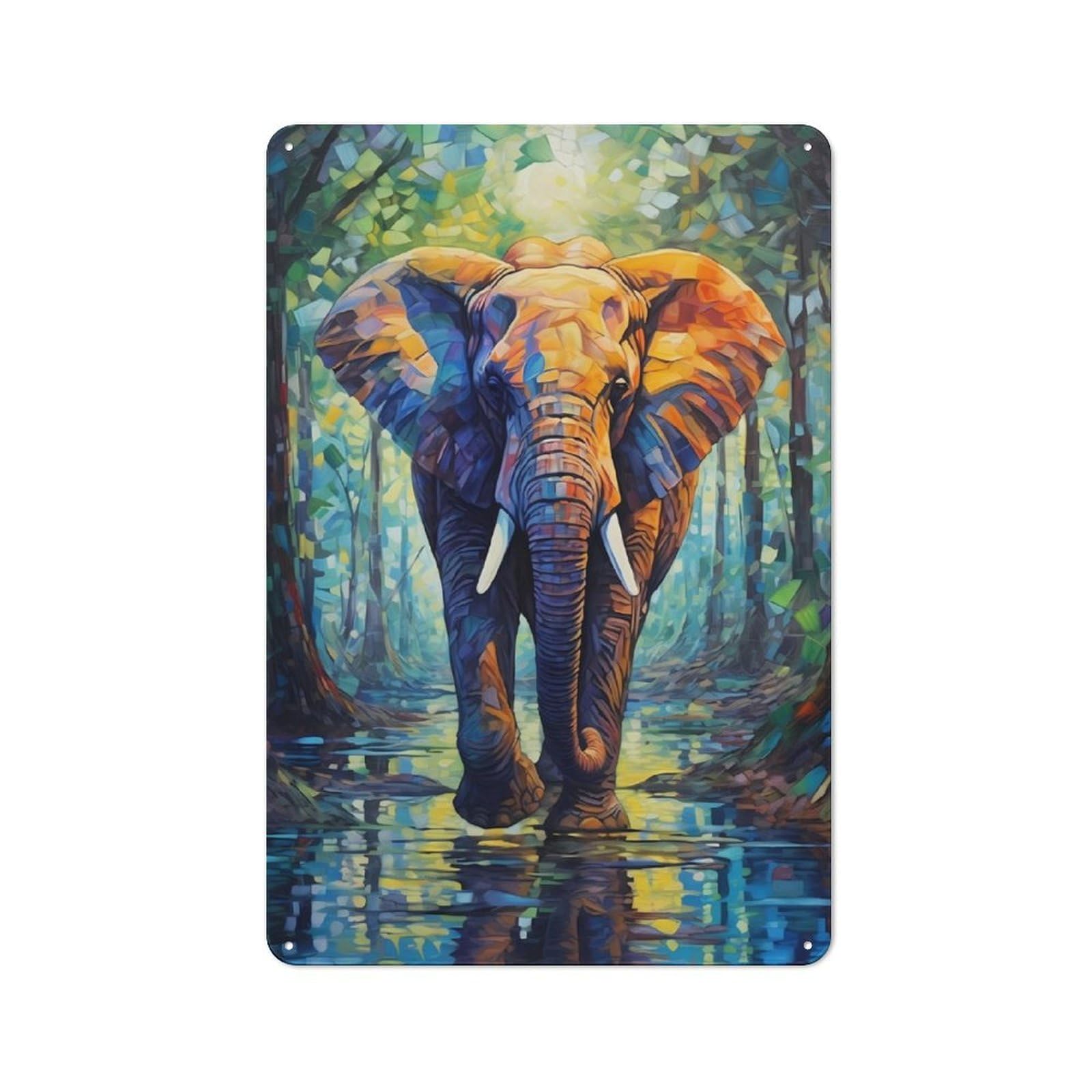Metal Wall Plaque with Elephant Colorful Design 30x20cm, Classic Retro Room Decor for Kitchen, Hallway, Bar Or Small Cafe