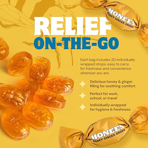 Miniatura 3 de Honees Gotas de jengibre de miel rellenas, gotas naturales para la tos, alivio del dolor de garganta de jengibre puro, nada artificial, pastillas