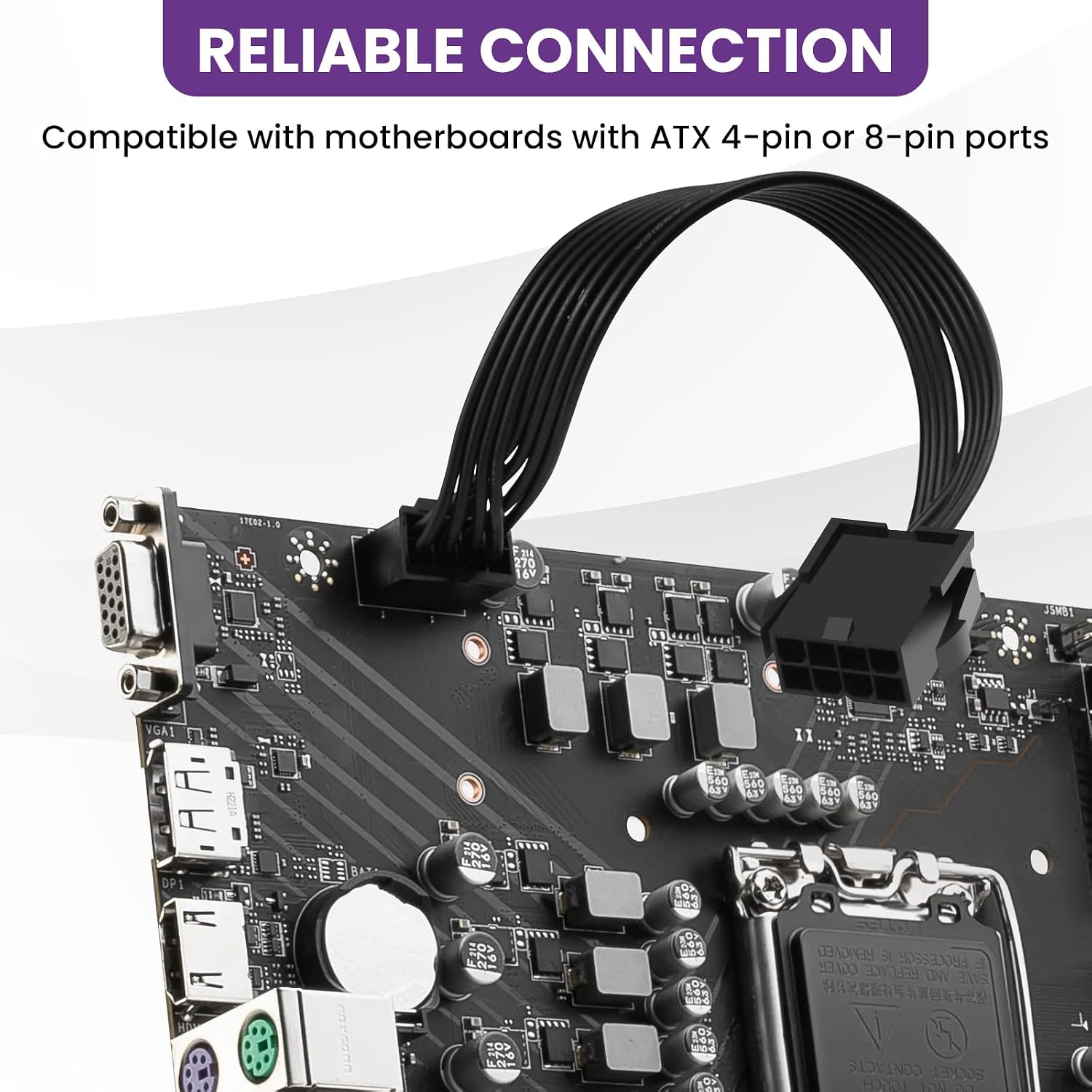 2 Pack CPU 8 Pin ATX Power Extension Cable, EPS 8 PIN Male (4+4) to 8 PIN Female Power Extension Cable for Motherboard, 9 Inch