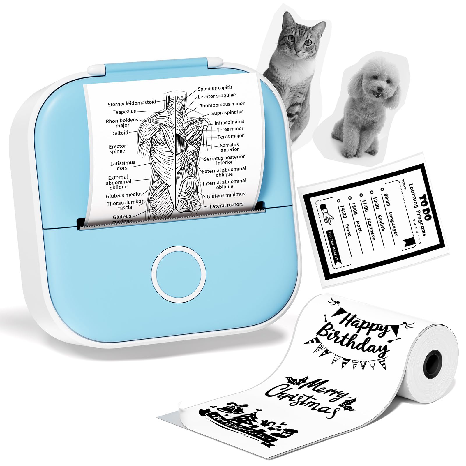 Mini Sticker Printer - T02 Mini Printer Sticker Maker, Print Pod Pocket Machine with 1 Roll Paper, Thermal Inkness Portable Sticky Note Maker for Journal, Photos, Notes, Diagrams