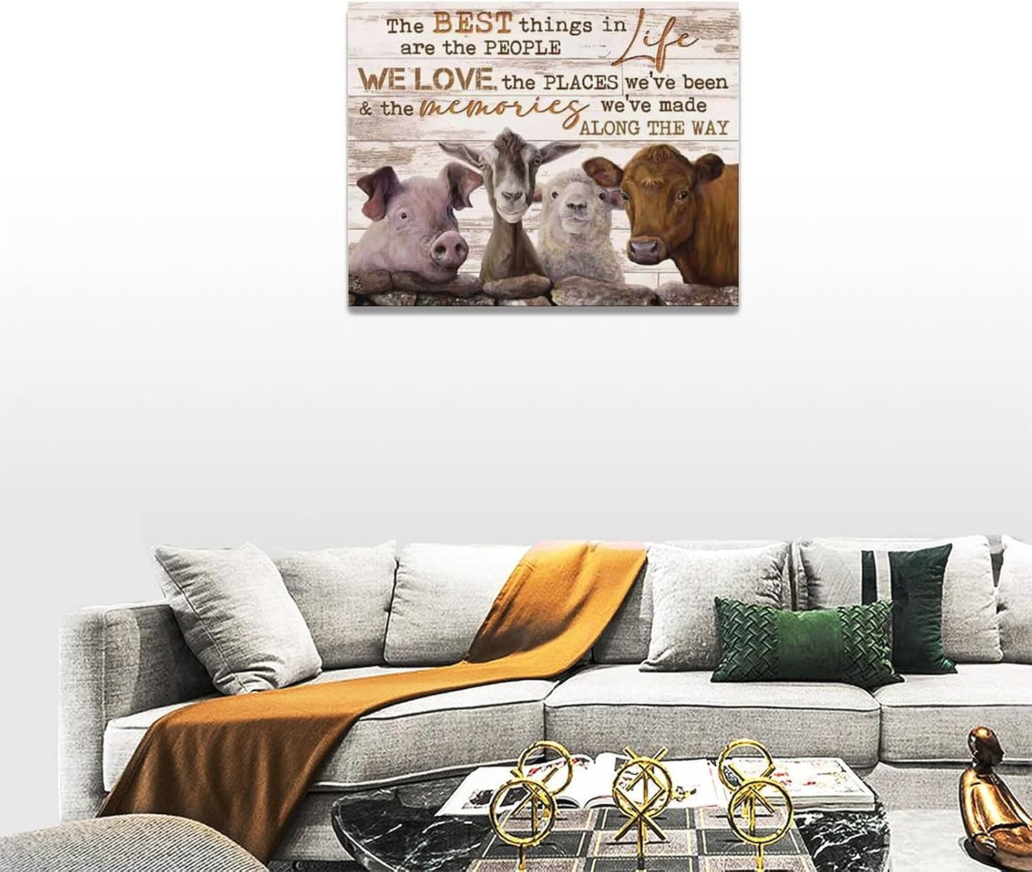Farmhouse Animal Wall Art Rustic Pig Cow Canvas Prints Painting Country Farm Pictures Framed Artwork Home Decor for Kitchen Bathroom Dining Living Room 16"x12" image 5