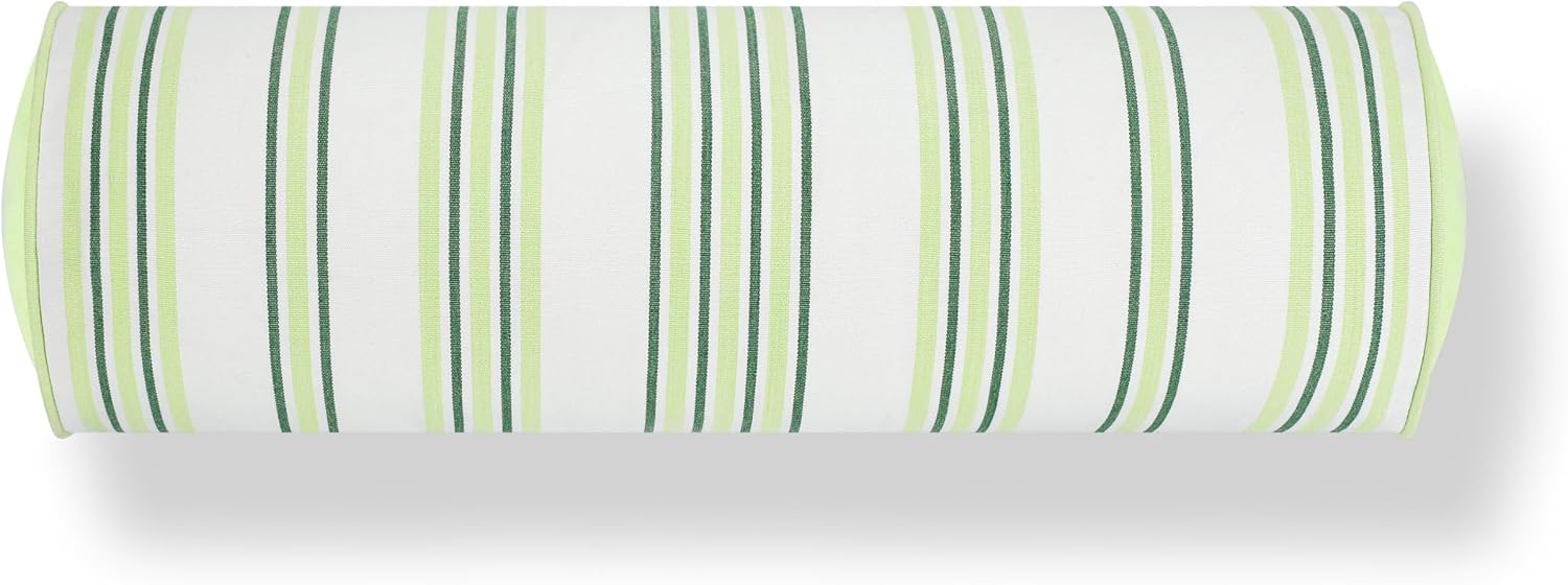 Hofdeco Premium Coastal Hampton Outdoor Performance Bolster Pillow Cover Only, 6"x20" Water Repellent, UV and Fade Resistant for Backyard, Couch, Poolside, Grass Green Woven Bayside Stripes