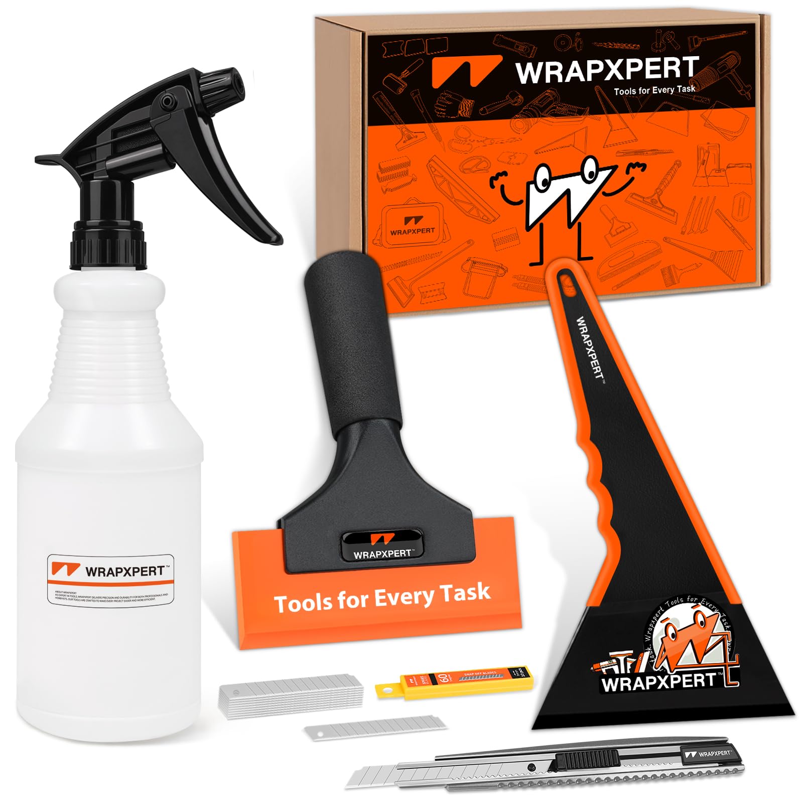 WRAPXPERT Window Tint Kit, Car Window Tint Tools Felt Squeegee for Vinyl, Small Squeegee 5 inch, Sprayer Bottle, Triangle Corner Tool, Utility Knife for Window Tint Film Installation