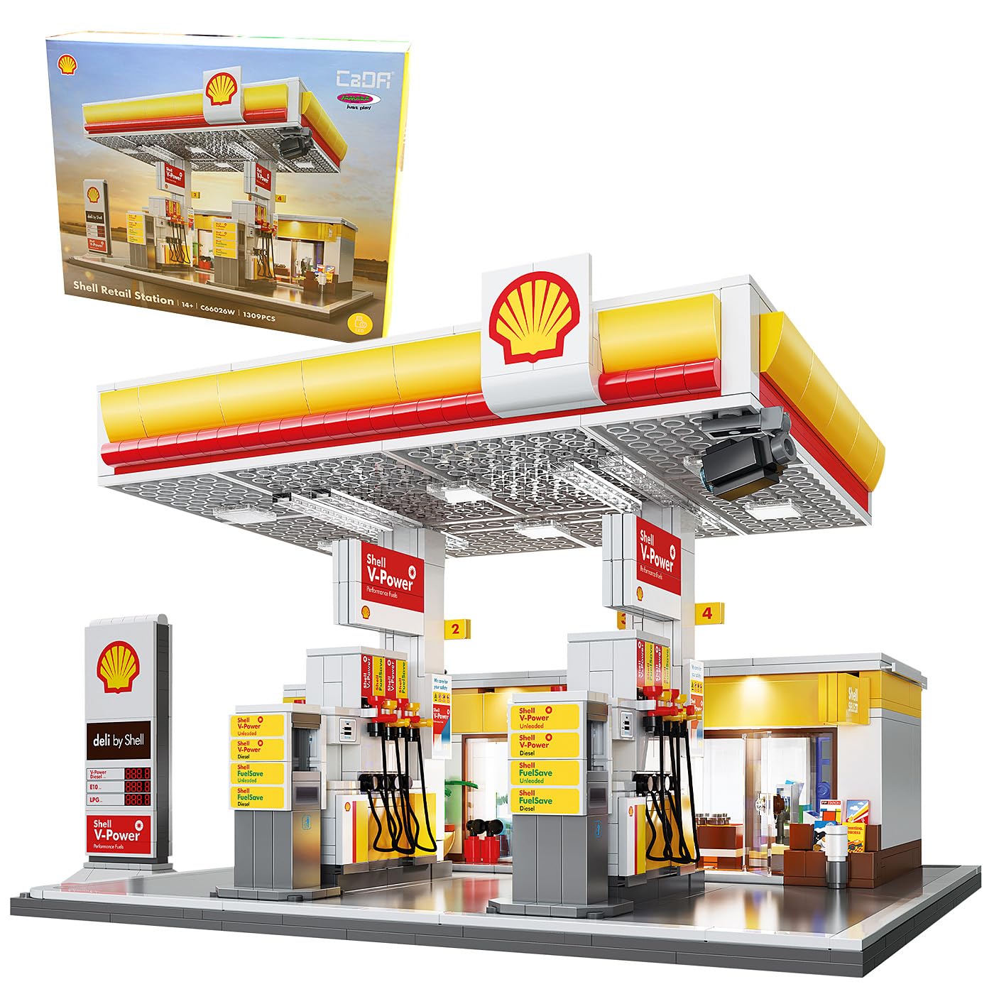JAMARA CADA Shell 402857 Gas Station with Bricks for Children from 14 Years, Gift Idea for Children, Clamping Blocks, Promotes Fine Motor Skills, Manual Doors