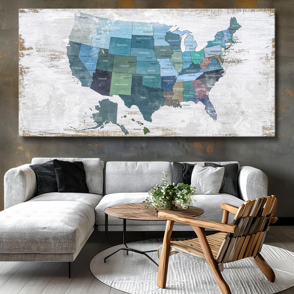Wall Decor Map Canvas Wall Art for Wall Decoration Wood Background USA Canvas Prints for Bedroom Office Kitchen Home Wall Decor Framed Artwork Ready to Hang40 x79