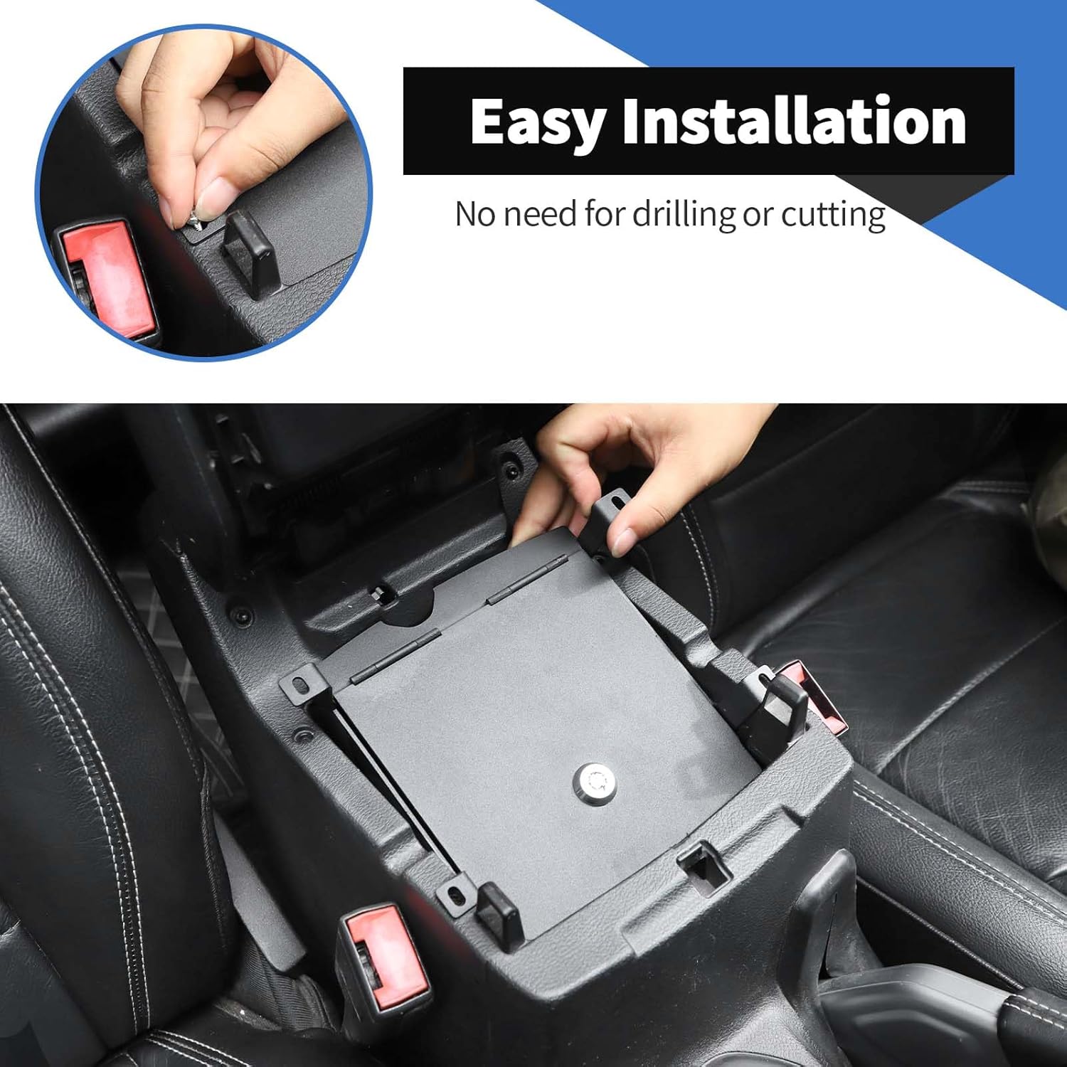 Voodonala for Jeep JL JT 2018-2024 Center Console Armrest Box Lock Safety Box with Lock Kit Compatible with Jeep Wrangler JL Gladiator JT 4XE 2018-2024 Accessories (Aluminum Alloy,with Lock Key)