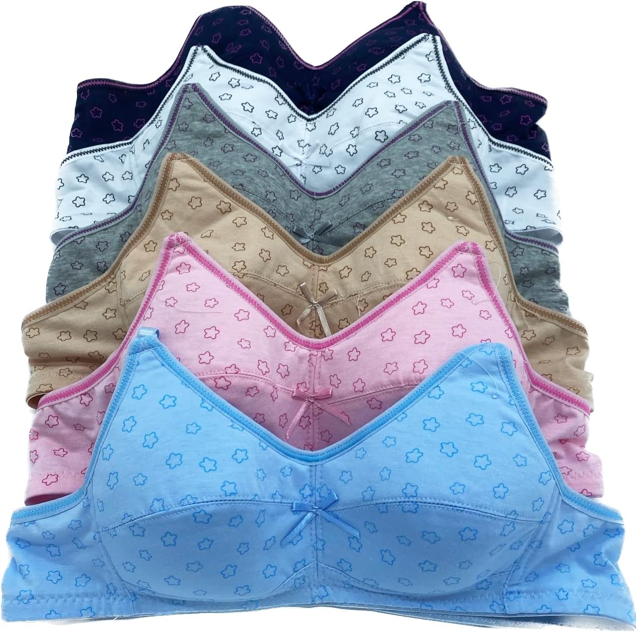 6 Pieces No Wire Full Cup Plain/Lace Light Padded Wire Free Bra A/B/C/D/DD