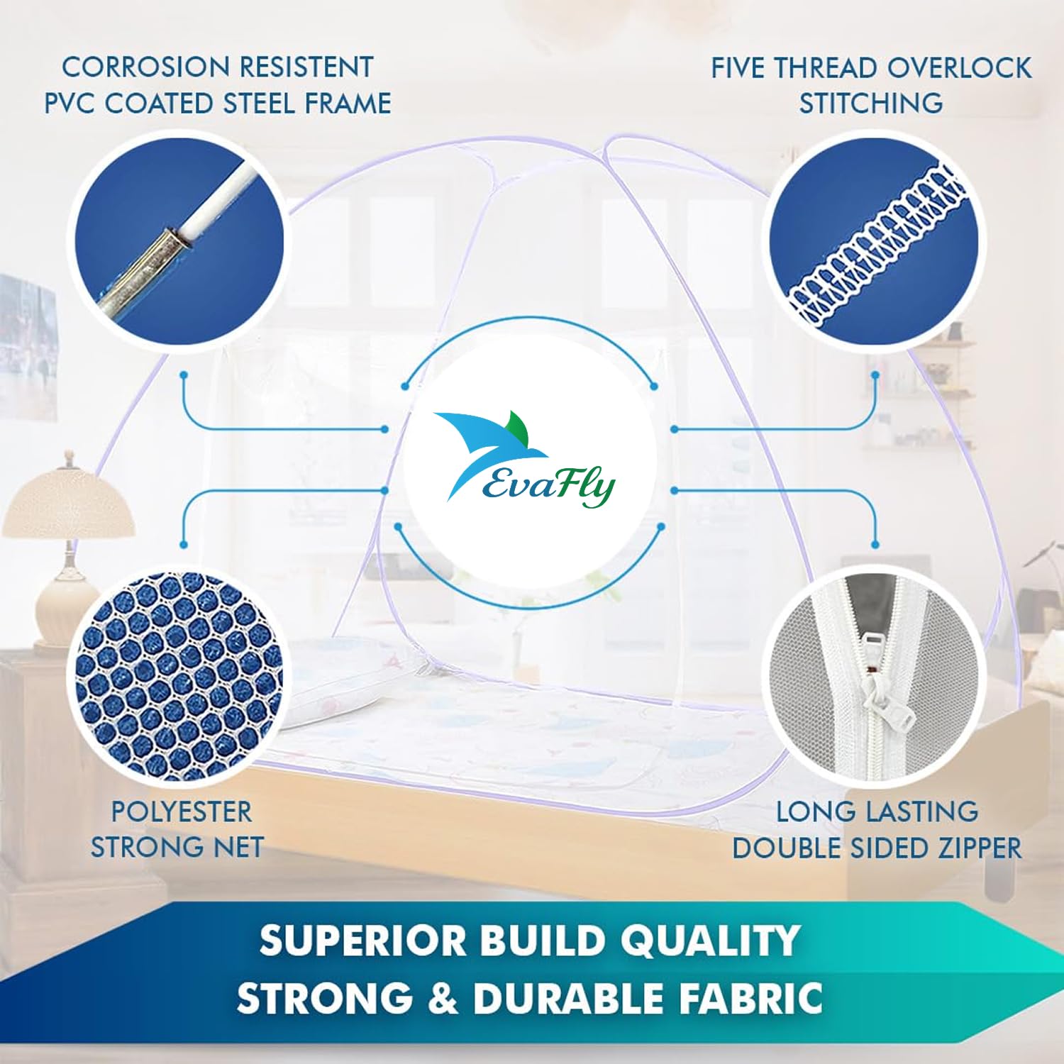 Evafly Mosquito Net for Single Bed | Premium Polyester Mesh | Foldable Pop Up Bed Net | Fine Mesh Protection from Mosquitoes & Insects | Easy Setup, Washable | Purple 2