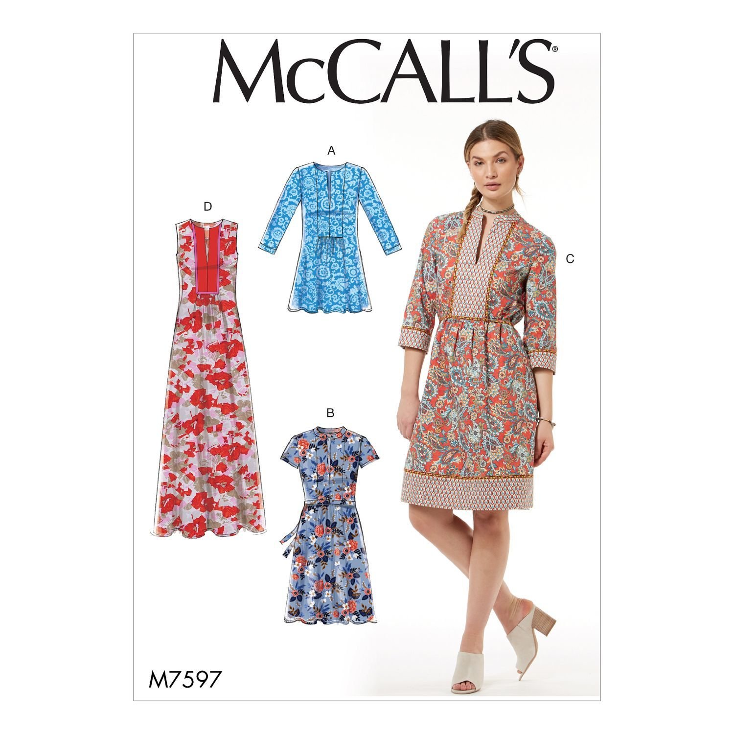 McCall Patterns M7597A50 Loose-Fitting Pullover Tunic and Dresses with Front Bib