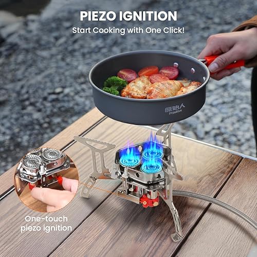 Miniatura 4 de Estufa portátil de propano para acampar al aire libre  GEEKHOM 6800W a prueba de viento estufa de gas con encendido piezoeléctrico estufa de 2