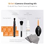 K&F CONCEPT 15-in-1 Kit de nettoyage d'objectifs pour caméra avec Air Bouffées, essuie-glaces*6, 60ml Liquide, tenue de nettoyage*5, stylo à lentilles, pinceau pour DSLR Téléphones cellulaires de filtre d'objectif de caméra