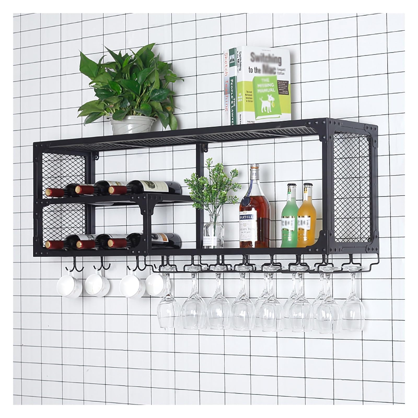 Étagère murale pour cuisine porte-bouteille et verre suspendu moderne