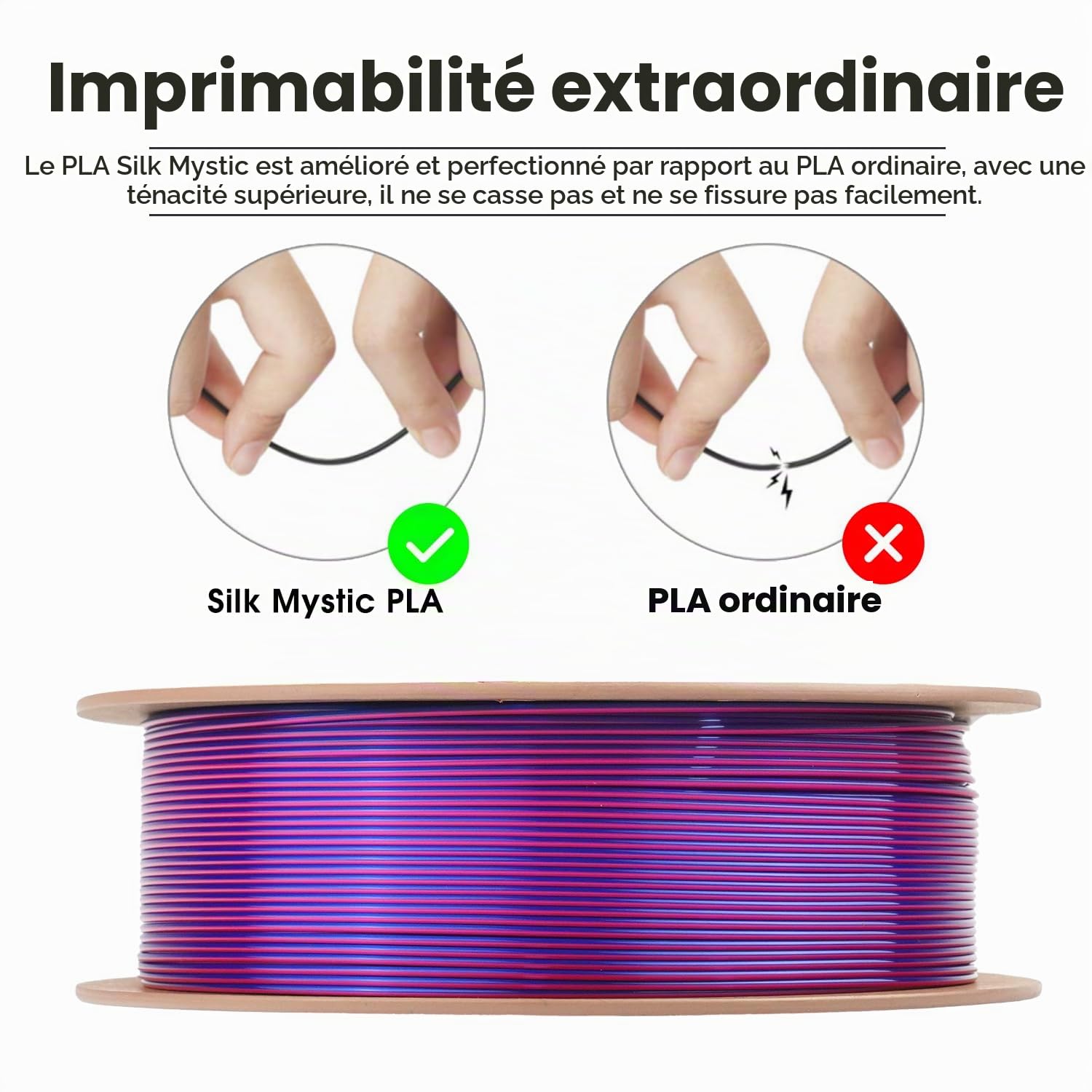 eSUN PLA Tricolore Soie Filament 1.75mm 1KG pour Imprimante,Rouge Vert Bleu