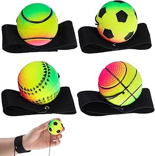 4 Pcs Rubber Wrist Return Balls, Assorted Color Rebound with Wristband, 47mm Sports Ball for Playing, Party Favor Toys for Kids and Adults