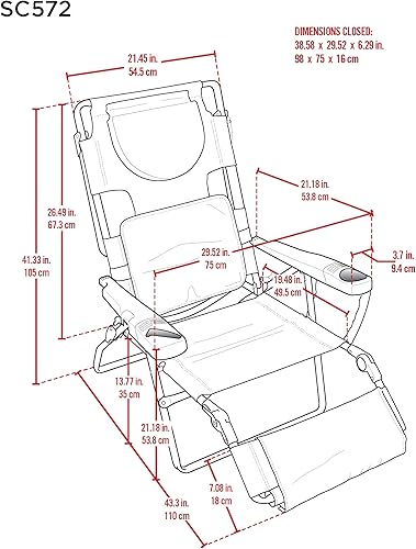 Miniatura 2 de Tommy Bahama Tumbona de lectura con apertura frontal de 4 posiciones con otomana, silla de playa plegable portátil, azul marino