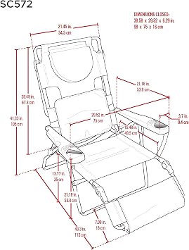 Tommy Bahama 4-Position Face-Opening Read Through Lounger with Ottoman, Portable Folding Beach Chair, Navy