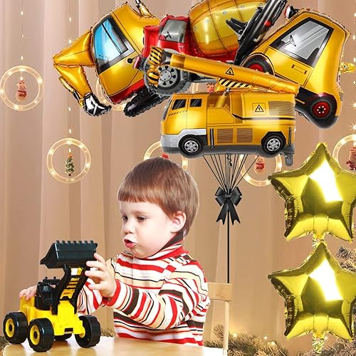 Miniatura 3 de 8 globos de aluminio para excavadora, montacargas, mezcladores, camiones, grúas, globos de construcción grandes de 32 pulgadas para niños,