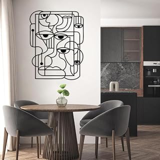 EANHIPE Pablo Picasso Guernica Metal Wall Decor, Picasso Linear Metal Wall Art, Abstract Line Faces Wall Art, Minimalist Home Decor, House Decorations Living Room (Black, 24"x18"/60x47cm)