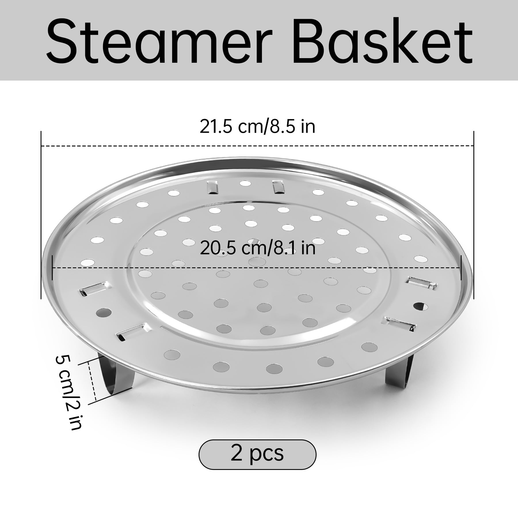 Lot de 2 grilles de cuisson vapeur en acier inoxydable de 21,6 cm – Plateau à
