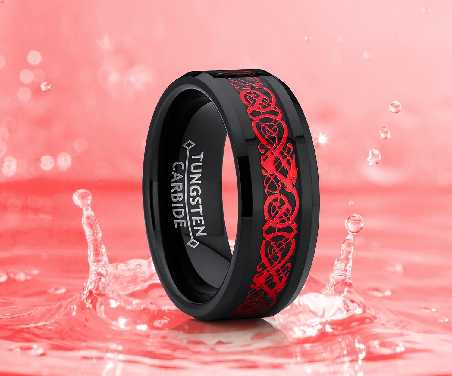 Metal Masters Men's Co. Black Tungsten Carbide Red Dragon Ring Wedding Band Black Carbon Fiber Comfort Fit
