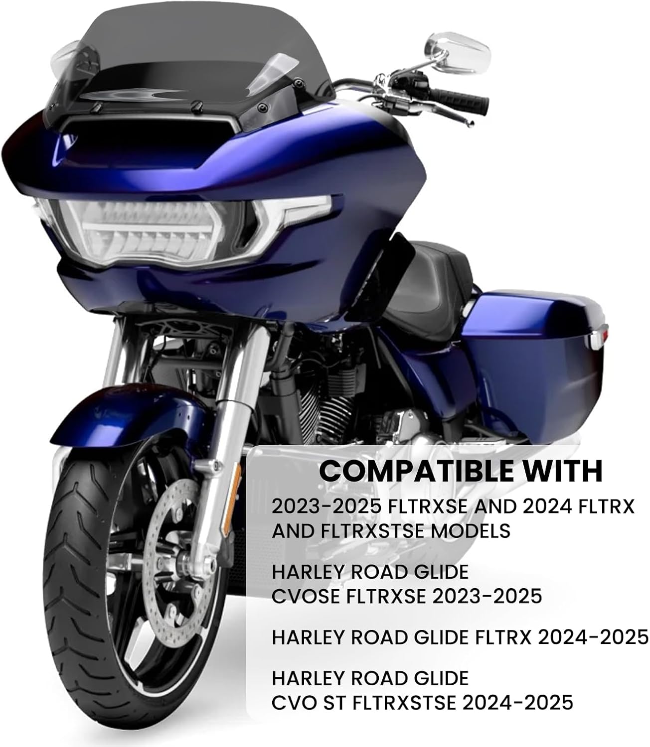 12" Windshield Windscreen for Motorcycle, Compatible with Harley Road Glide CVO FLTRXSE 2023-2025 CVO ST FLTRXSTSE FLTRX 2024, ABS Wind Splitter, Dark Gray