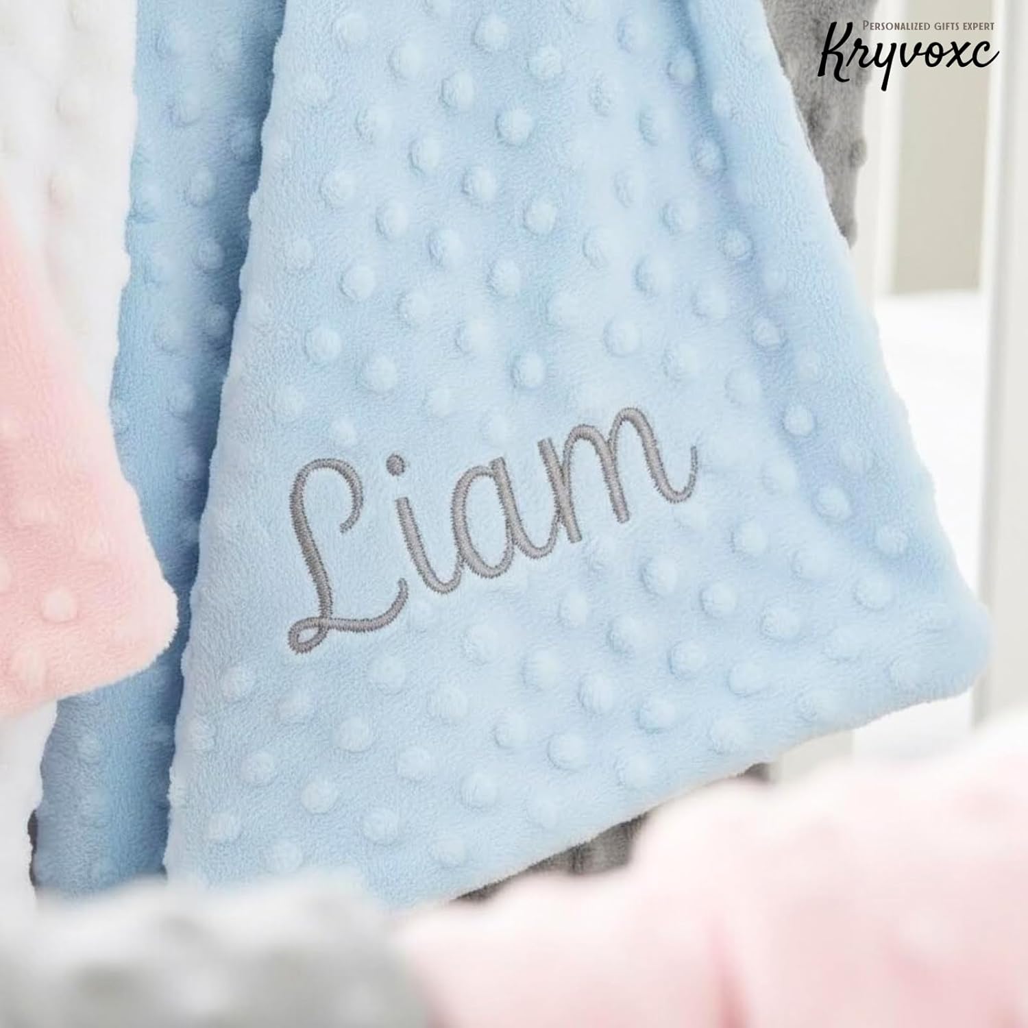 Personalized Baby Blanket and Plush Bunny Set, Custom Baby Blankets and Rabbit with Name, Personalized 2 in 1 Gift Set for Boy Girl Toddlers, Minky Dot Swaddle, Gift Set for Showering, Birthday