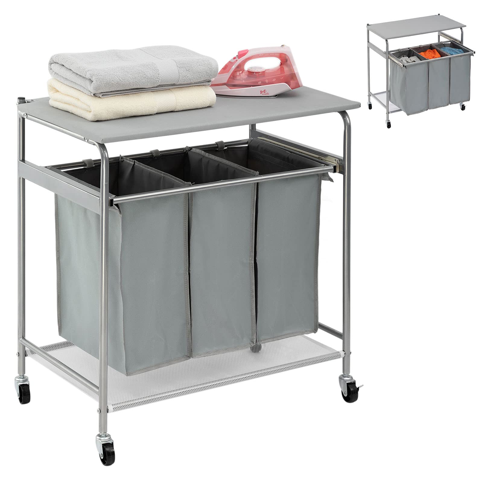 Buy PARANTA Laundry Sorter Cart with Ironing Board Side pull 3Bag