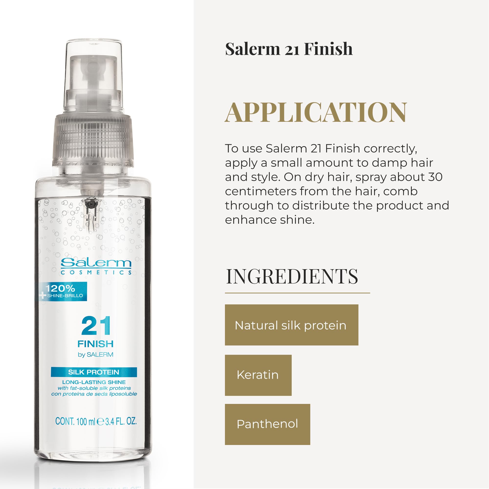 SALERM Spray Pelo Iluminador Salerm 21 Finish 100 ml con Proteínas de Seda Protector Térmico