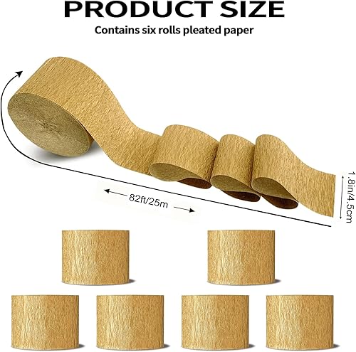 Miniatura 2 de Serpentinas de papel crepé, 6 rollos de 492 pies, paquete de serpentinas de fiesta de colores dorados (1.8 pulgadas x 82 piesrollo), para