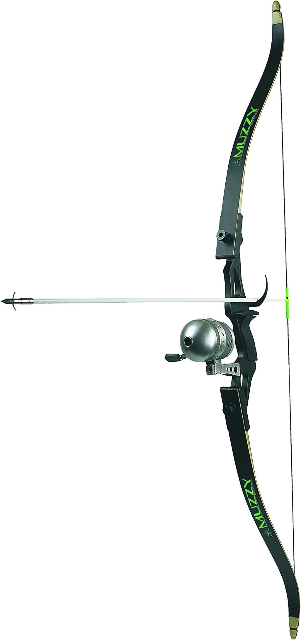 Muzzy 7505 Addict Bowfishing Kit: Recurve Bow, New Reel with 150# line Installed, Rest, 1020-C Arrow,& Finger Guards,Black