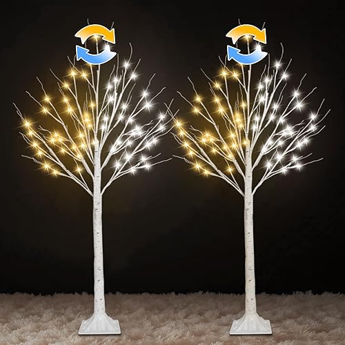 Miniatura 12 de Paquete de 2 árboles de abedul iluminados de 4 pies (tamaño más alto y pie en el suelo), 96 luces LED parpadeantes de abedul para árbol de Navidad