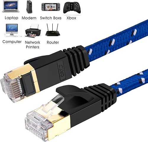 Miniatura 5 de Cable Ethernet CAT 7 de 65 pies, cable de conexión Ethernet CAT7 ultra plano para red LAN y router módem, construido con conectores RJ45 chapados en