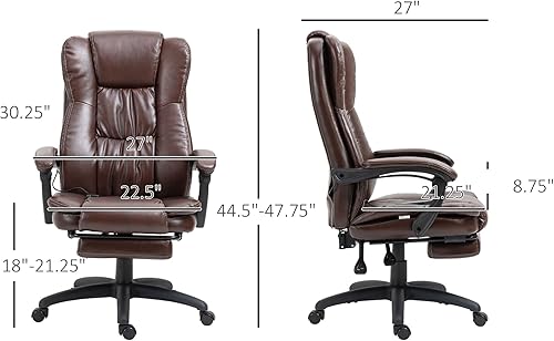 Miniatura 3 de Vinsetto Silla de oficina de masaje de respaldo alto con vibración de 6 puntos, 5 modos, silla ejecutiva, silla giratoria de piel sintética con