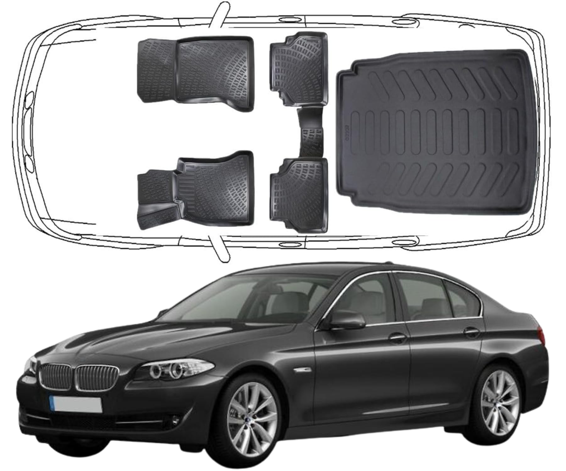 Trimak 3D Fussmatten & Kofferraumwanne für BMW 5 F10 Limousine 2010-2013 | Gummimatten & Kofferraummatte aus TPE Gummi, Passgenau, Wasserdicht, Hoher Rand, Rutschfest, Leicht zu Reinigen