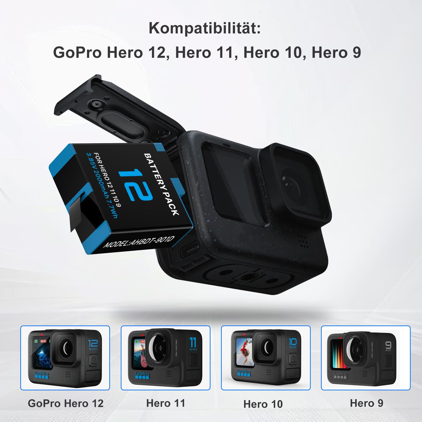 Batterie de rechange 1800 mAh pour caméra GoPro Hero 12 Hero 11/10/9