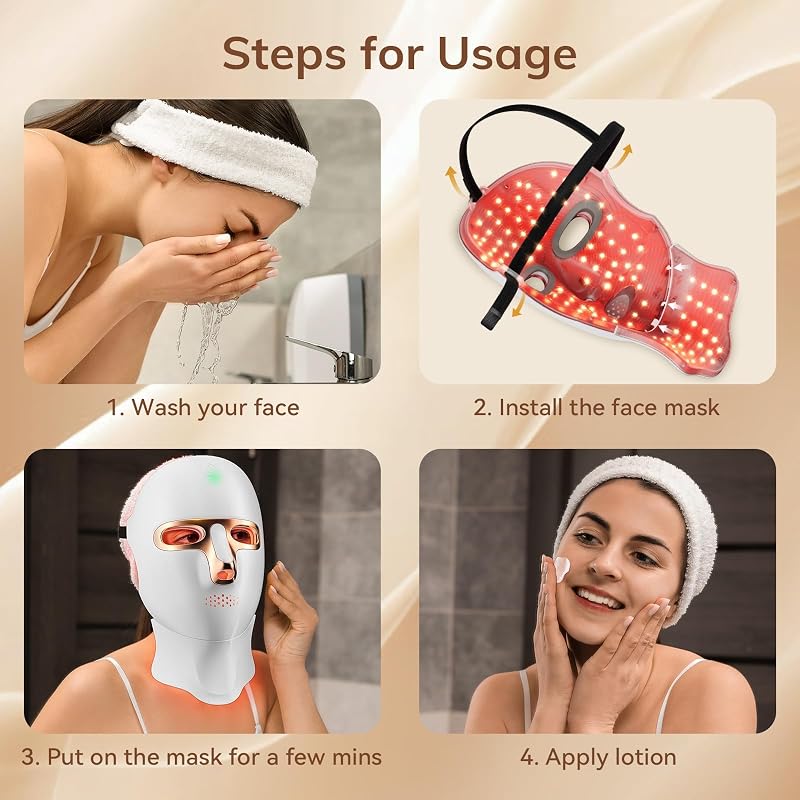 Red Light Therapy Mask for Face,Cordless LED Face Mask Light Therapy,USB C Rechargeable,Infrared Lights Masks for Home Working Travel Yoga Sleep image 6