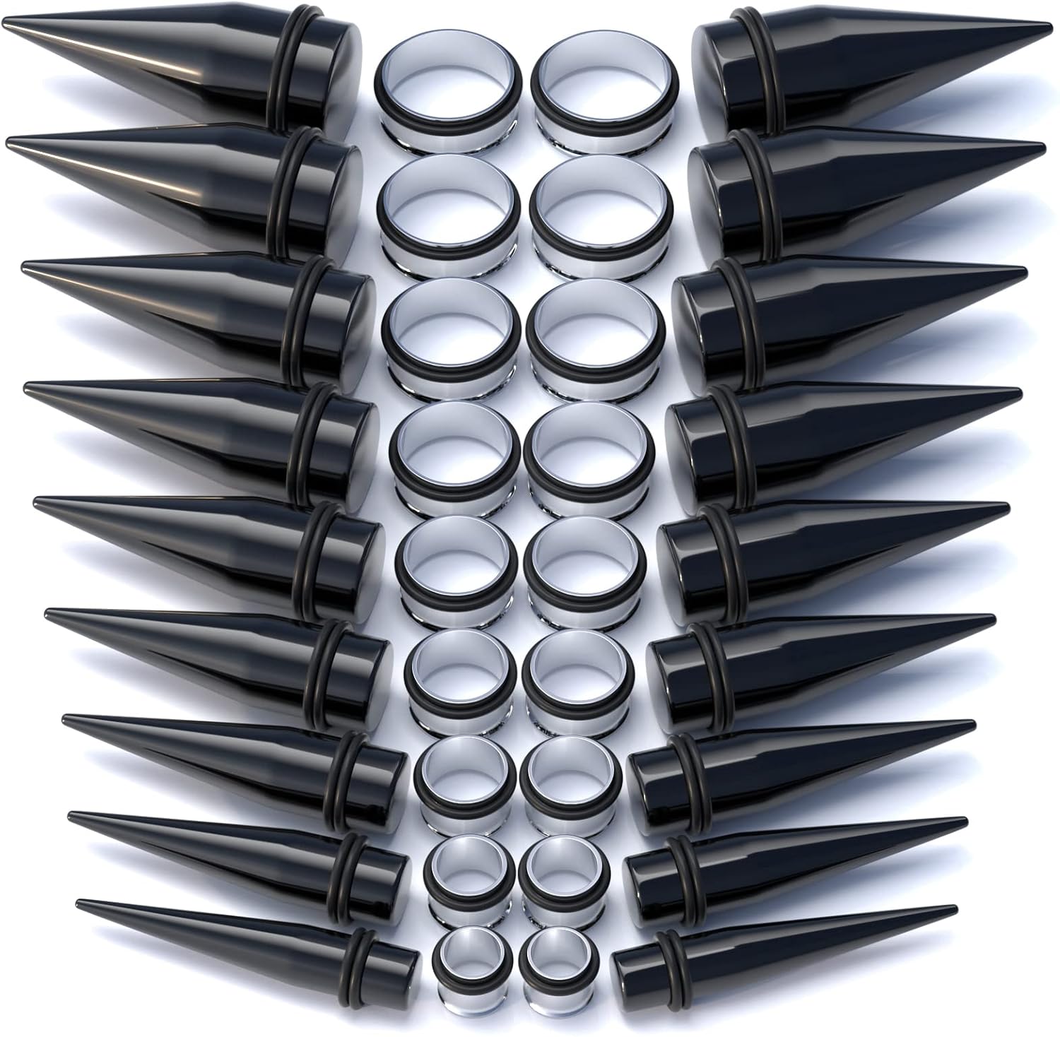 36pcs Ear Stretching Kit 00G to 1 inch 9 Sizes 2mm increment Big Ear Gauges with Holder Case | Tapers Tunnels 10mm-25mm 316L Surgical Stainless Steel Piercing Jewelry