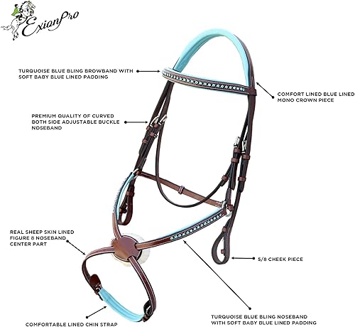 Miniatura 4 de Exion Soft Lined con figura de 8 bridas y riñas de goma para caballos  Figura inglesa 8 Blue Bridle