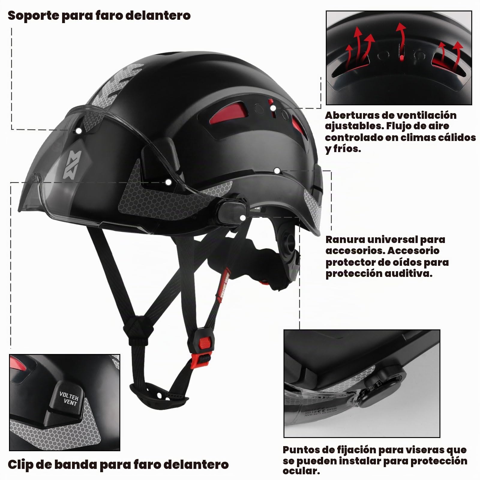HEARMOR Casco de seguridad para casco de protección de obras, EN 397, casco de trabajo ventilado para adultos, sistema de trinquete ajustable con visera opcional en transparente y ahumado