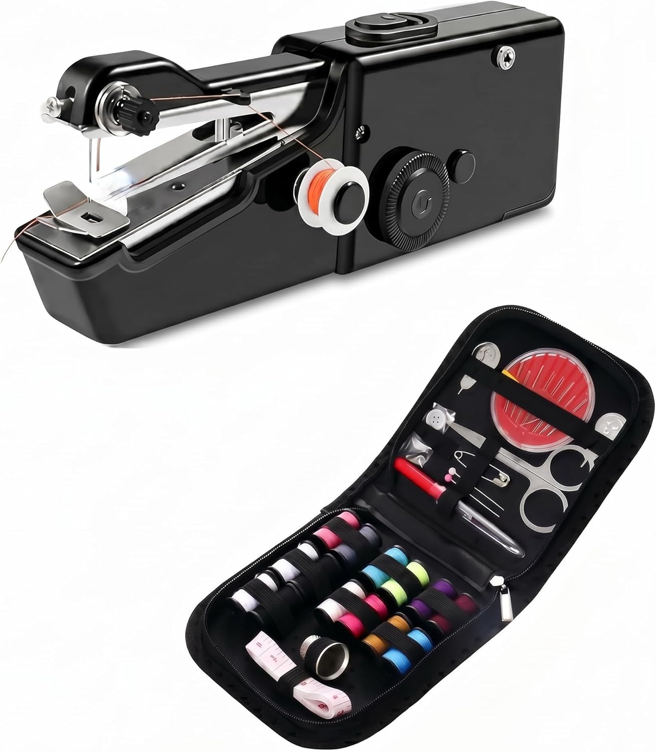 Handheld Sewing Machine, Portable Electric Mini Sewing Machine for Beginners Adults, Quick Stitching Hemming with Accessories Kit (Black-1)