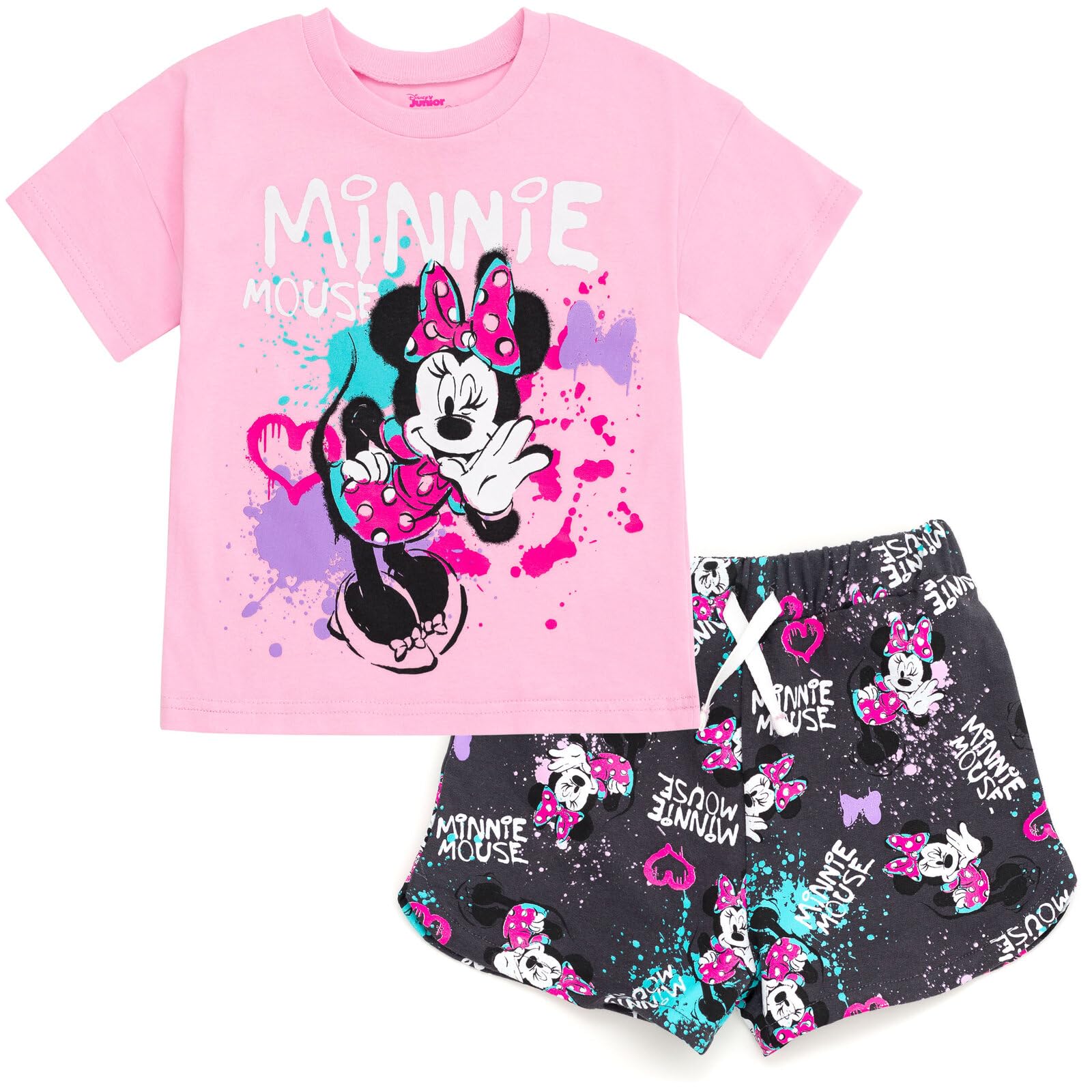Disney Junior Floral T-Shirt and French Terry Shorts Outfit Set Newborn to Big Kid Sizes (6-9 Months - 14-16)