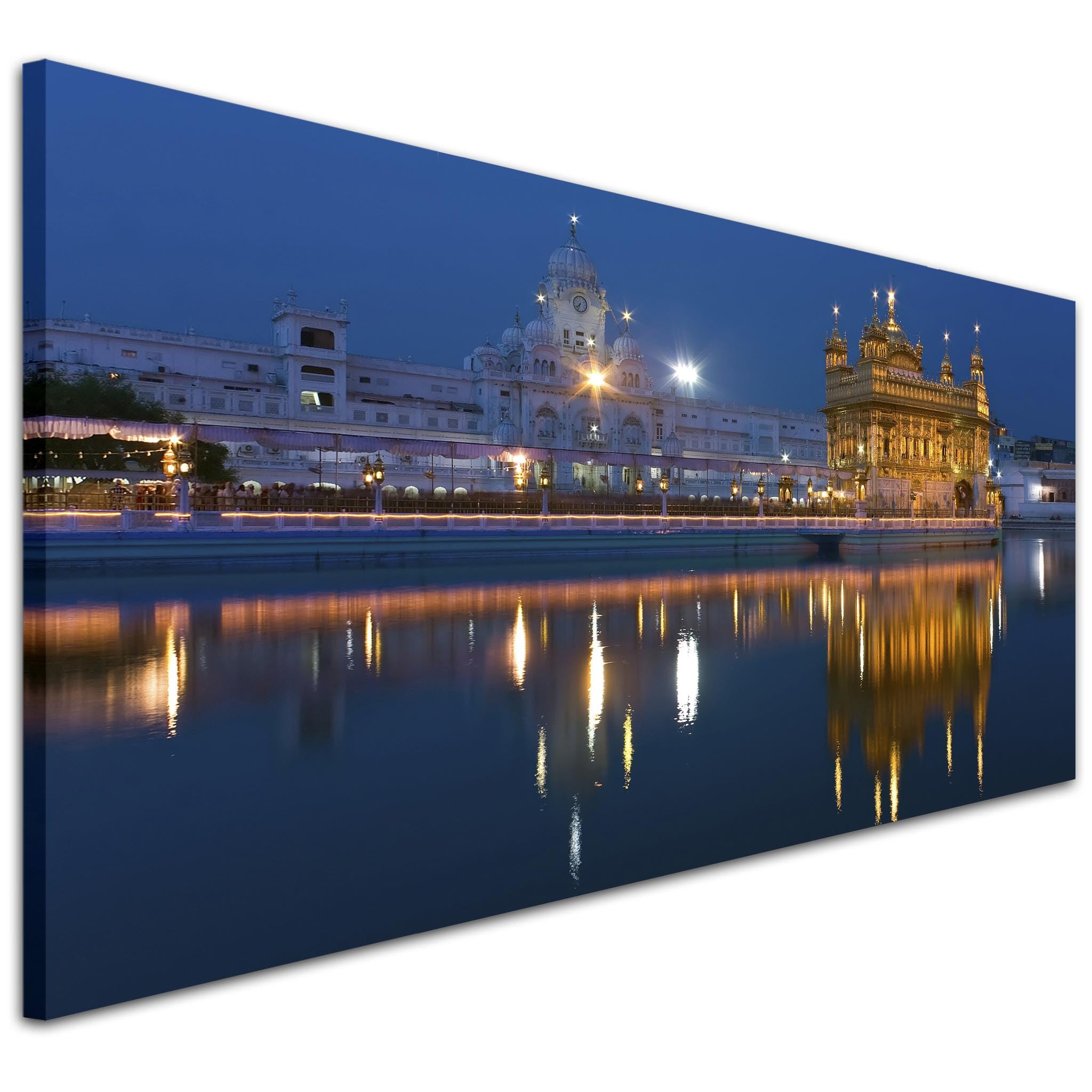 Wallfillers Blue Sikh Golden Temple Amritsar Canvas Wall Art Print - 1196-118x49cm