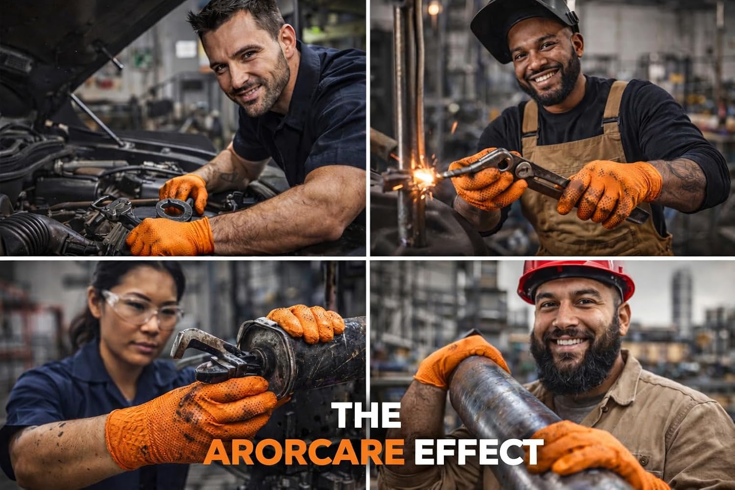 AroCare 8 Mil Orange Nitrile Gloves,3D Raised Diamond Texture-Latex & Powder Free-Industrial, Mechanic